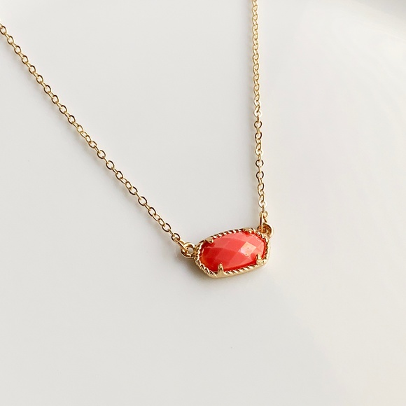 Jewelry - NEW Small Oval Necklace (gold + coral)